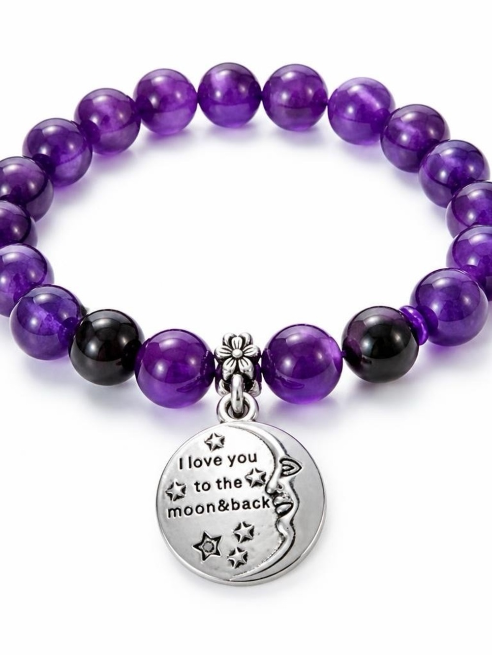 Purple Beaded Bracelet with Moon & Back Charm